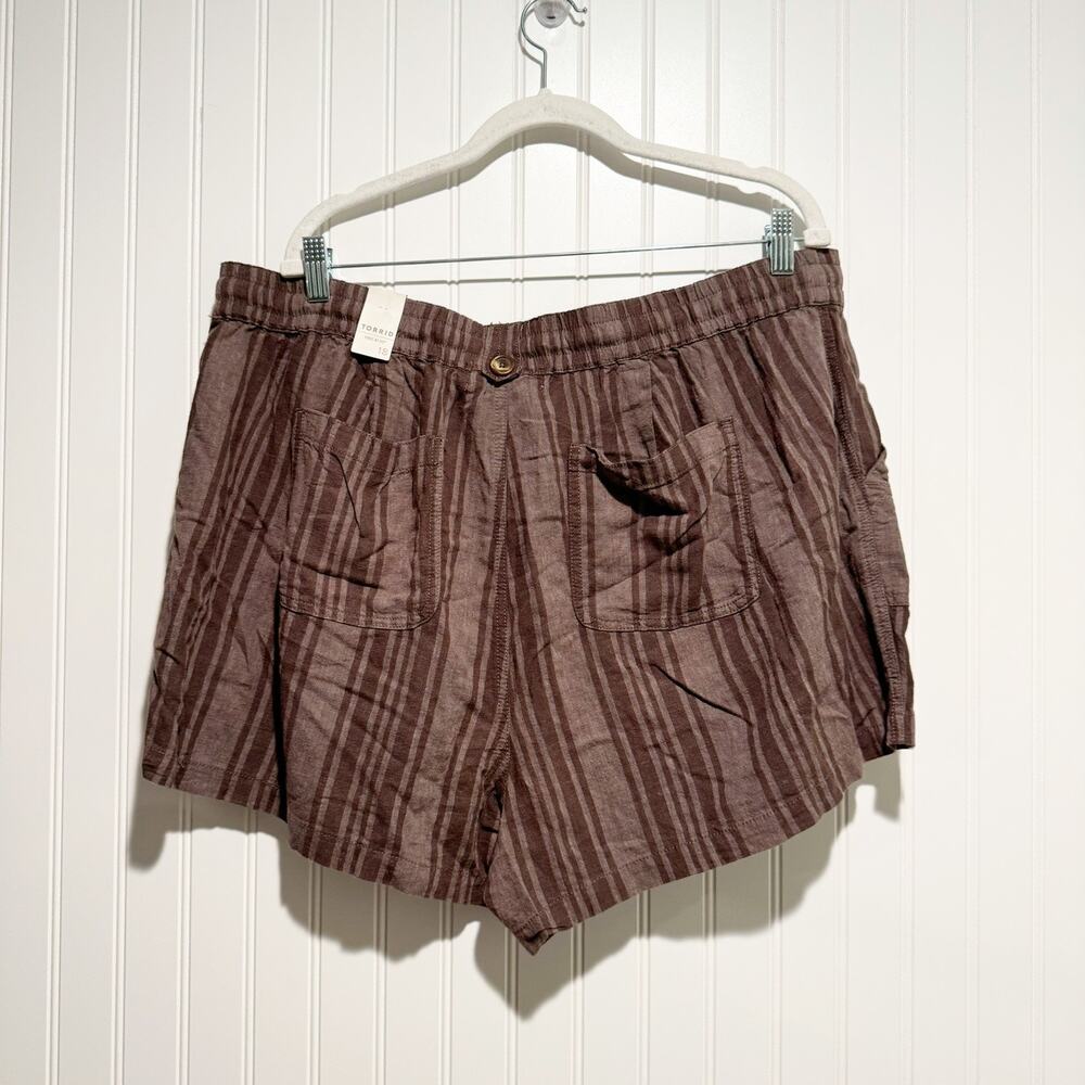 Torrid Brown Striped Linen Shorts Pull On NEW Plus Size 18 - Picture 6 of 8